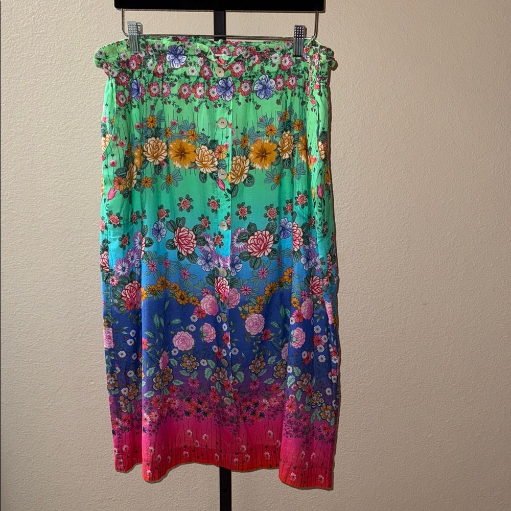 Johnny Was Rainbow Field Paperbag Skirt Midi Skirt Multi-color Floral Size L